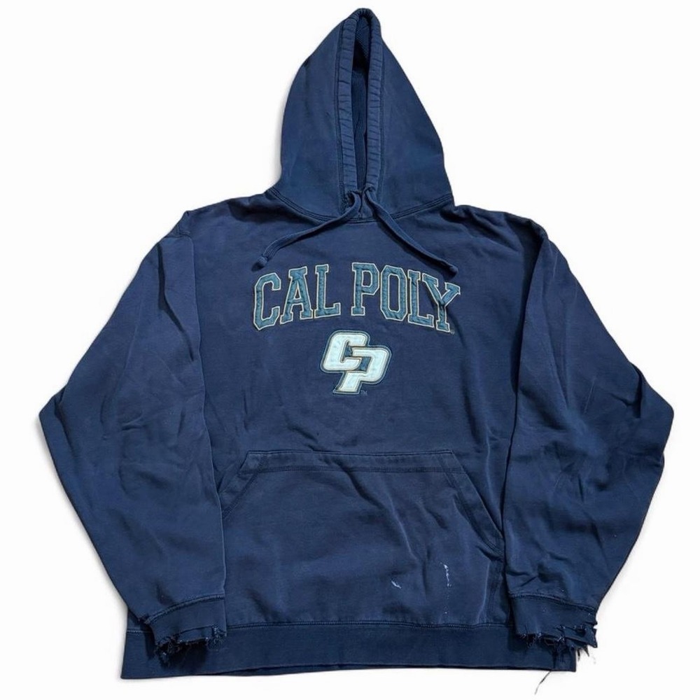 Vintage Cal Poly Thrashed Hoodie Size XL Thermal Lined Y2K 2000s Grunge Goth